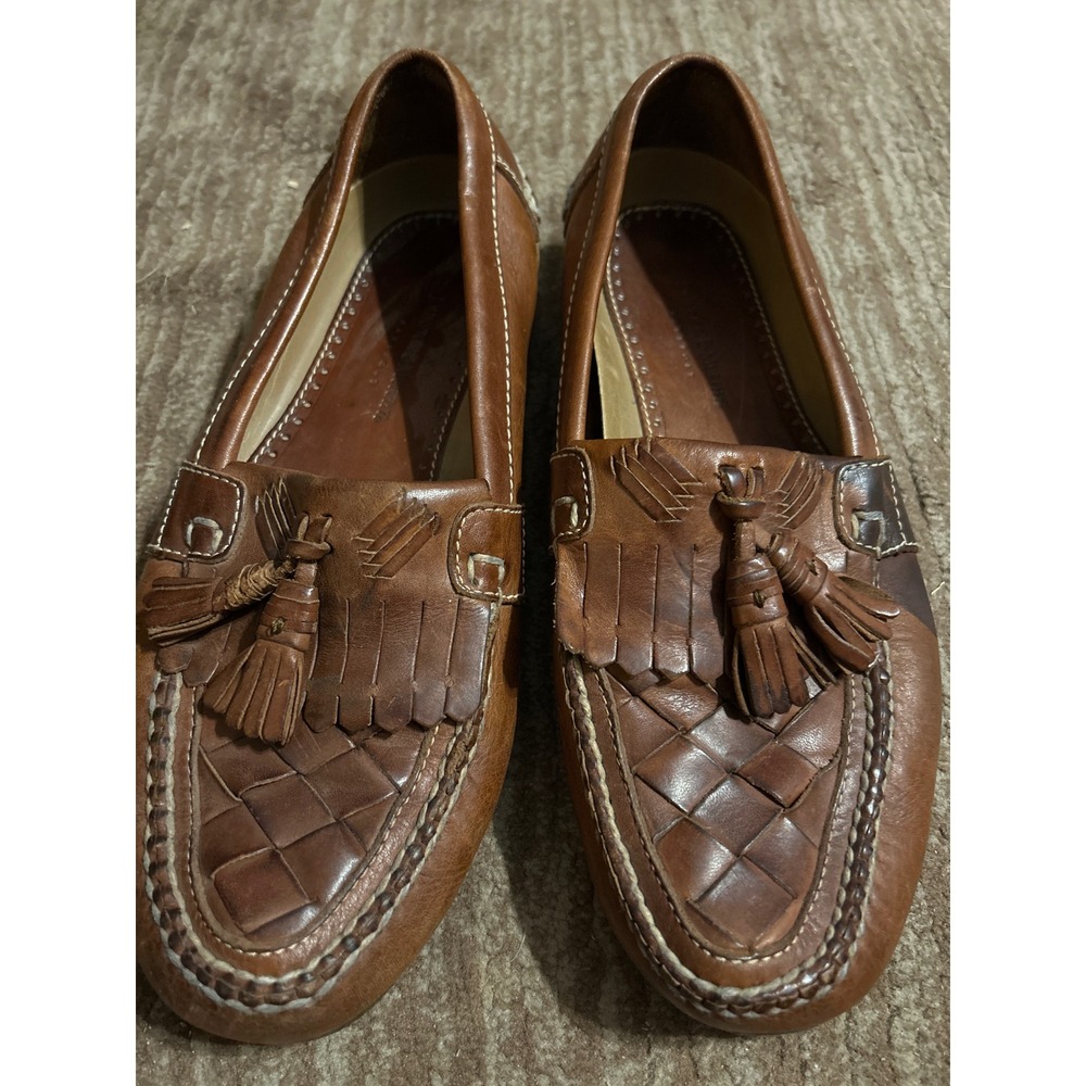 Johnston & Murphy Handsewn Leather Tassel Loafers Woven Slip On Shoes 10.5D